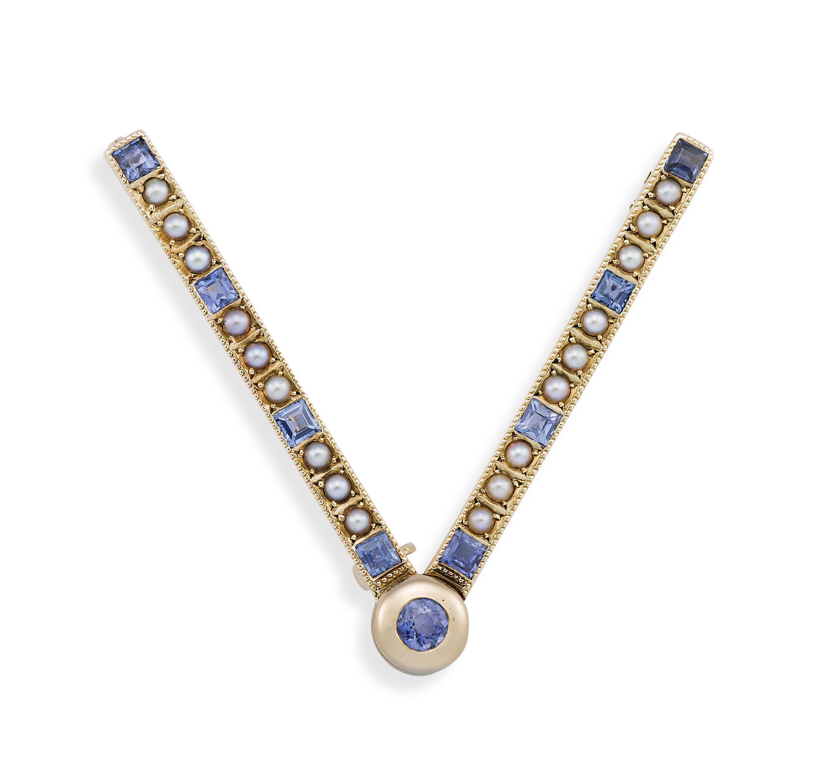 Blue-sapphire, pearl and gold ''Victory'' brooch, circa 1945