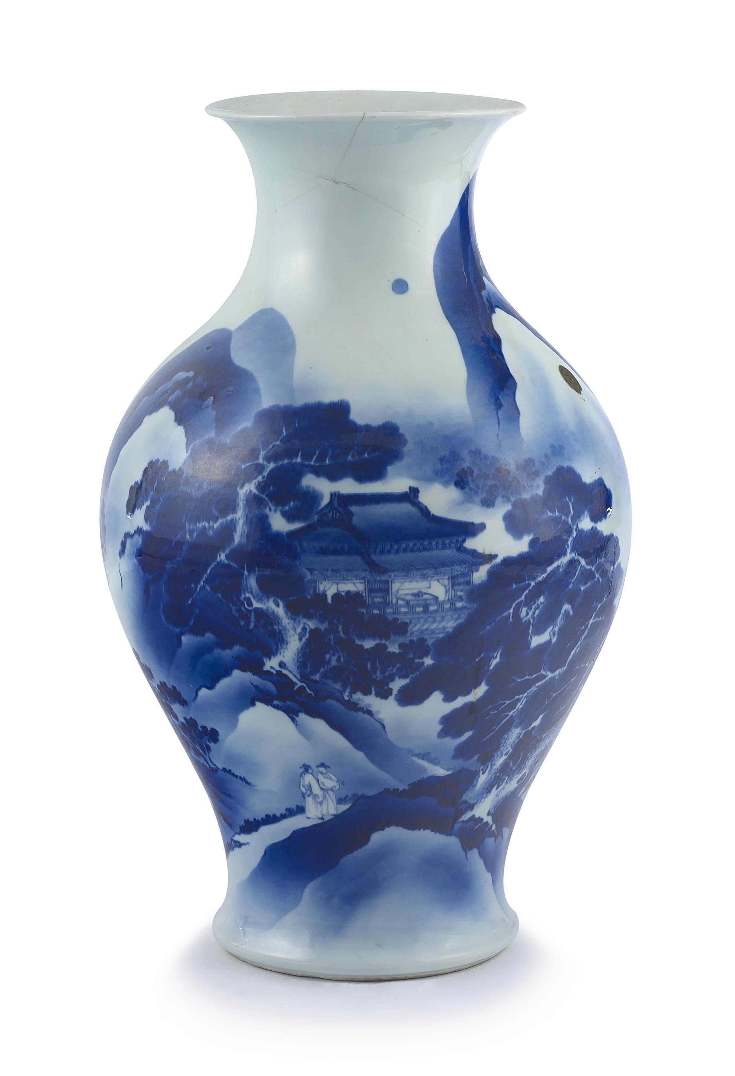 A Japanese blue and white vase, late 19th/early 20th century