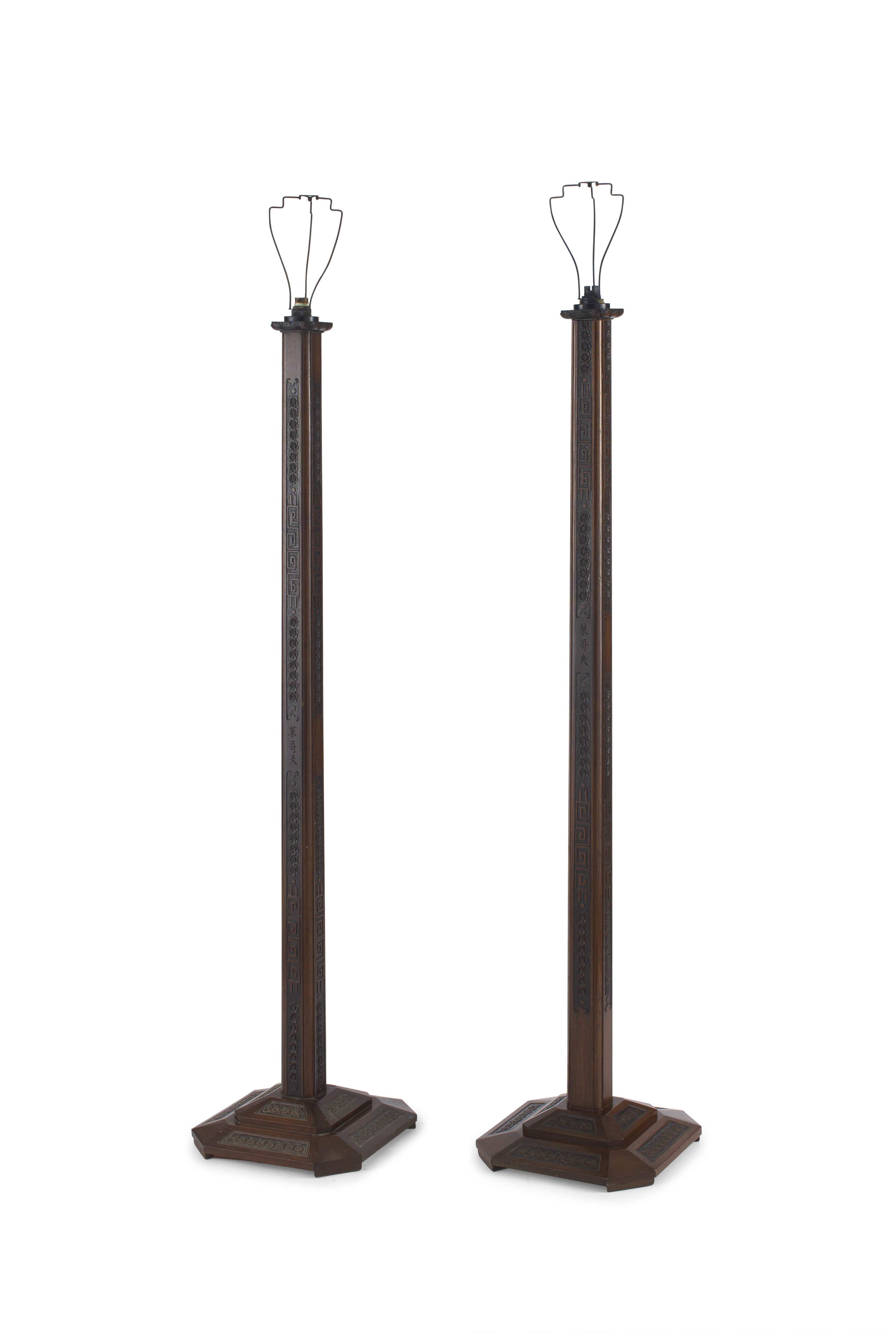 Two Chinese Export hardwood standing lamps, 20th century