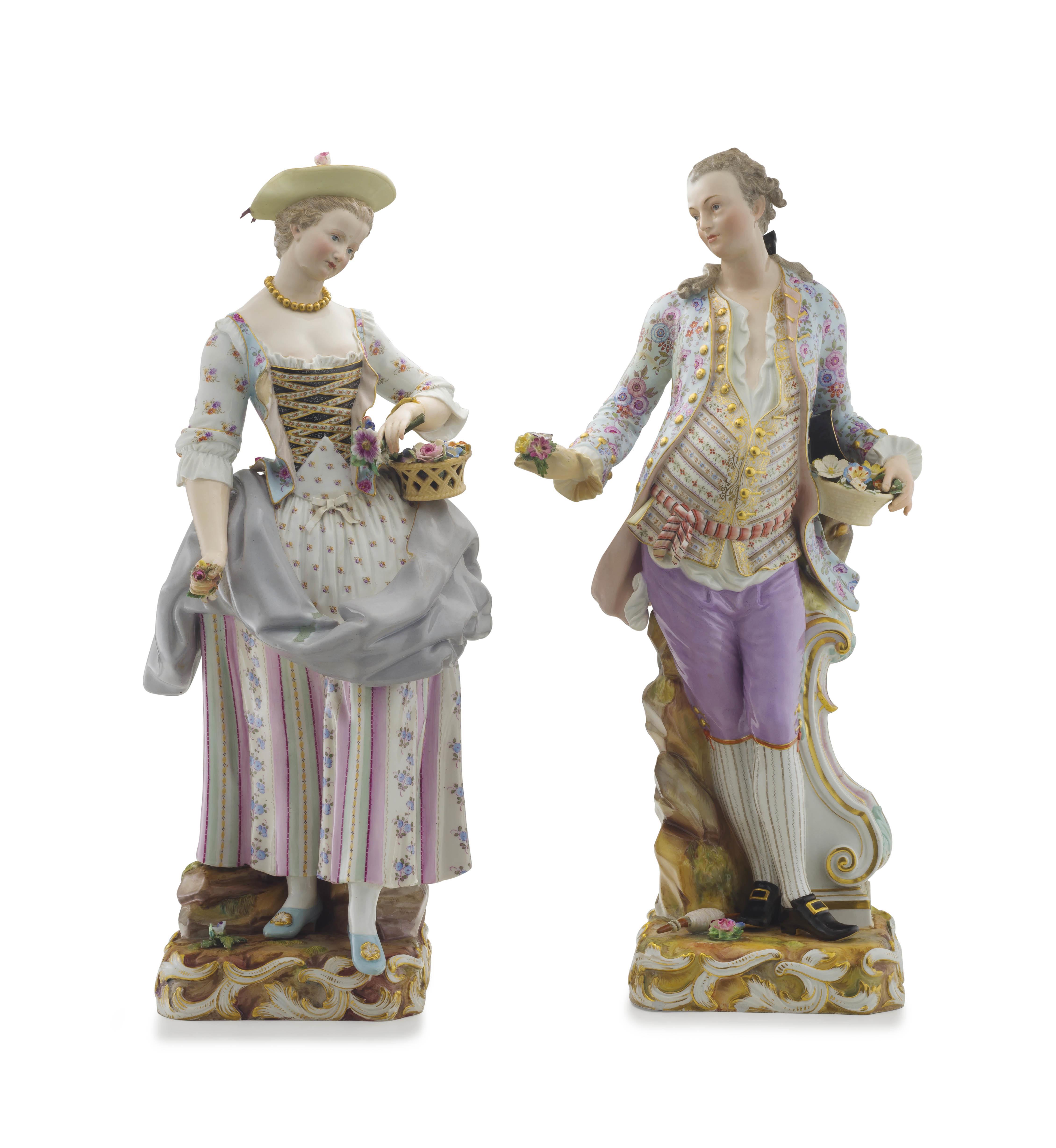 A Meissen figure of a gallant and his companion, late 19th century