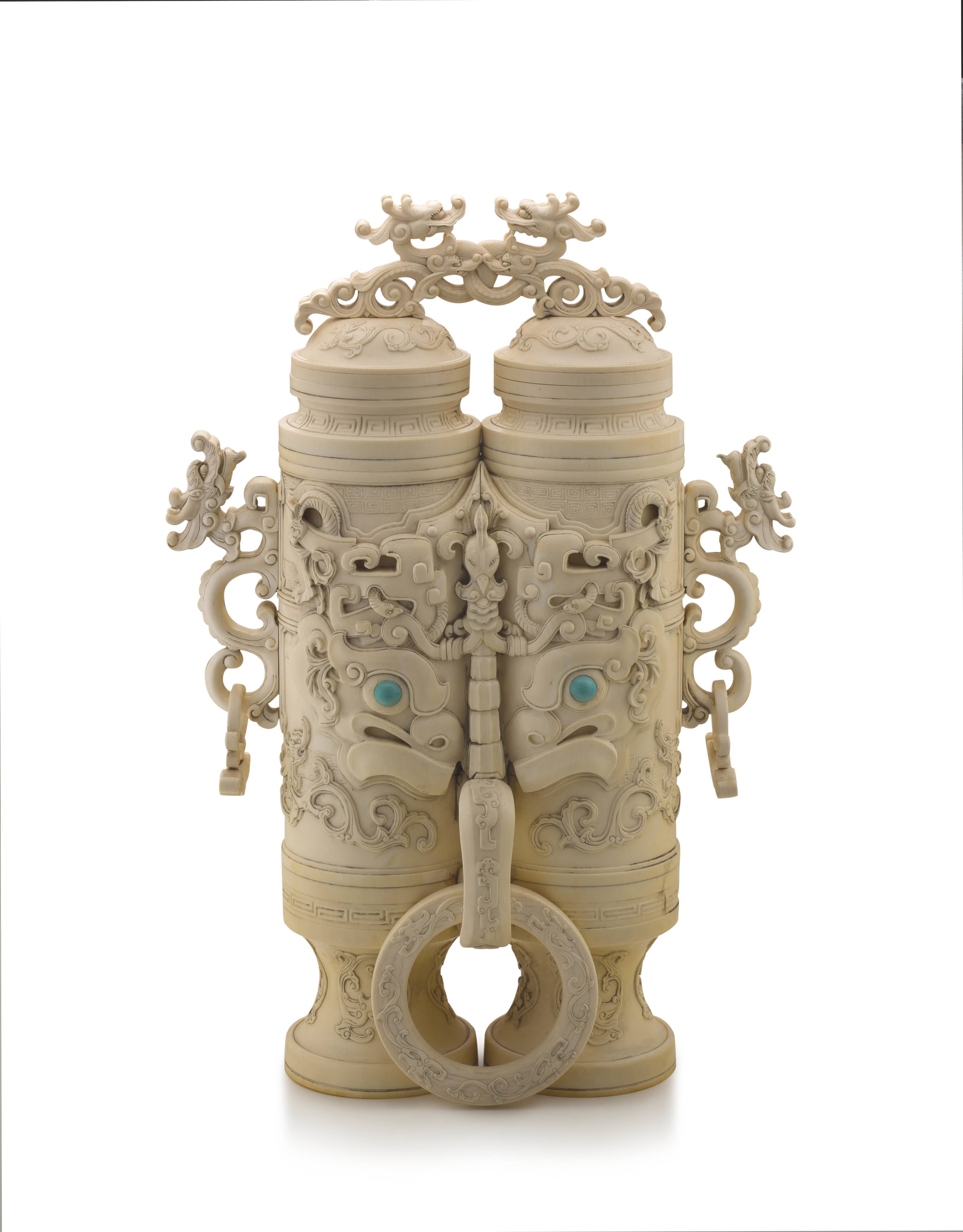 A Chinese ivory 'champion' vase and cover
