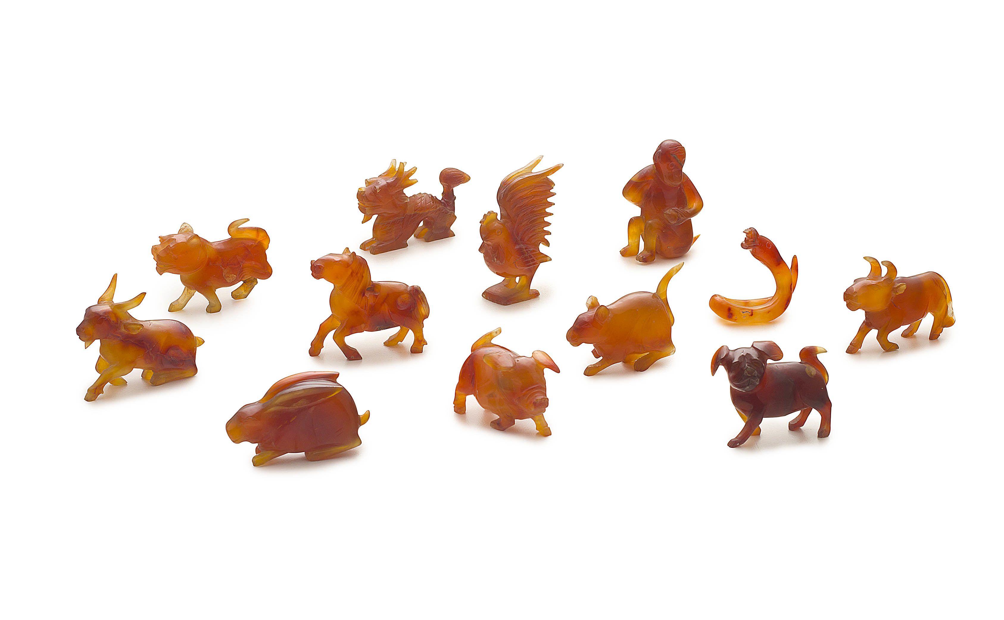 Twelve Chinese agate carvings of the zodiac, 20th century