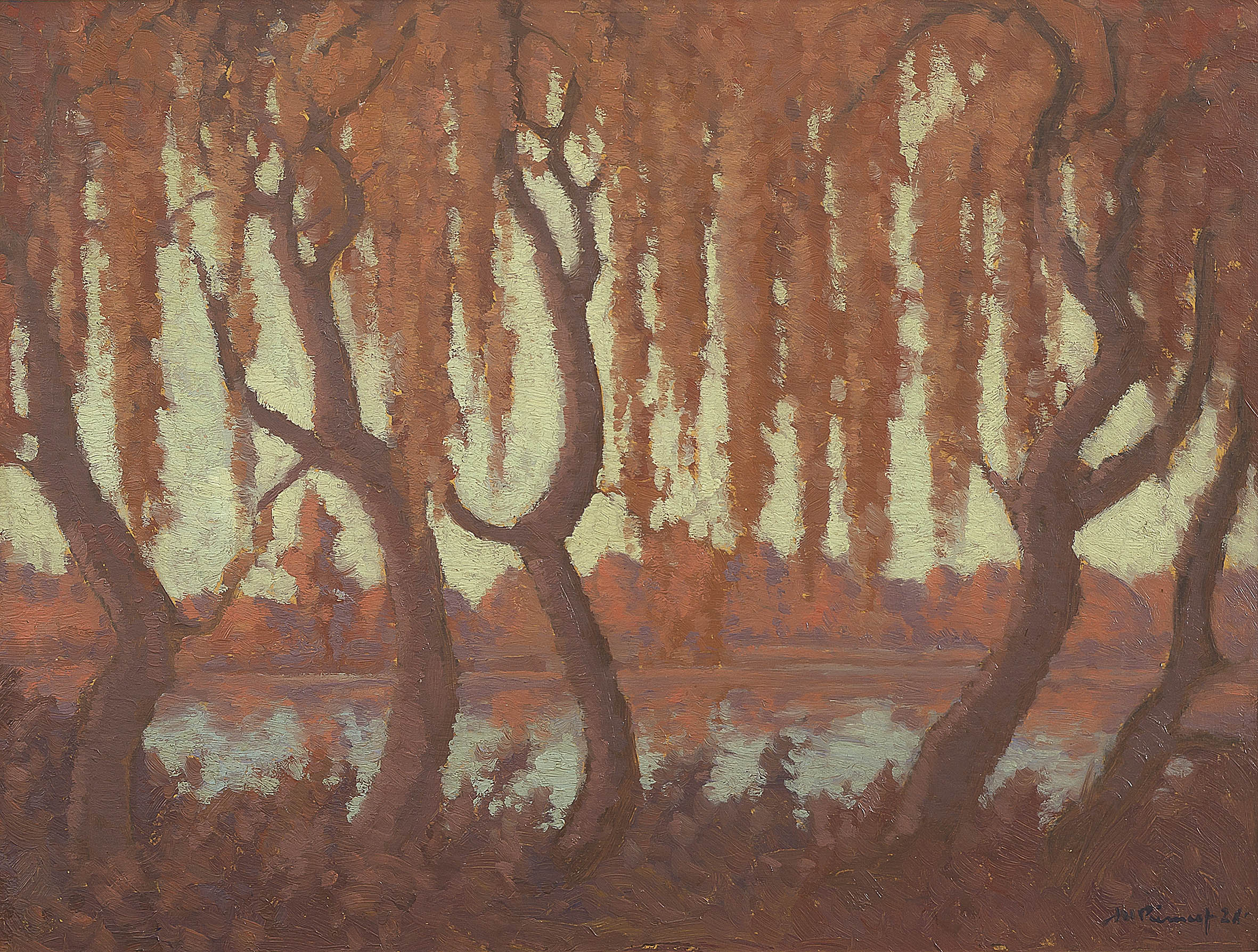 Jacob Hendrik Pierneef; Willow Trees on a River Bank