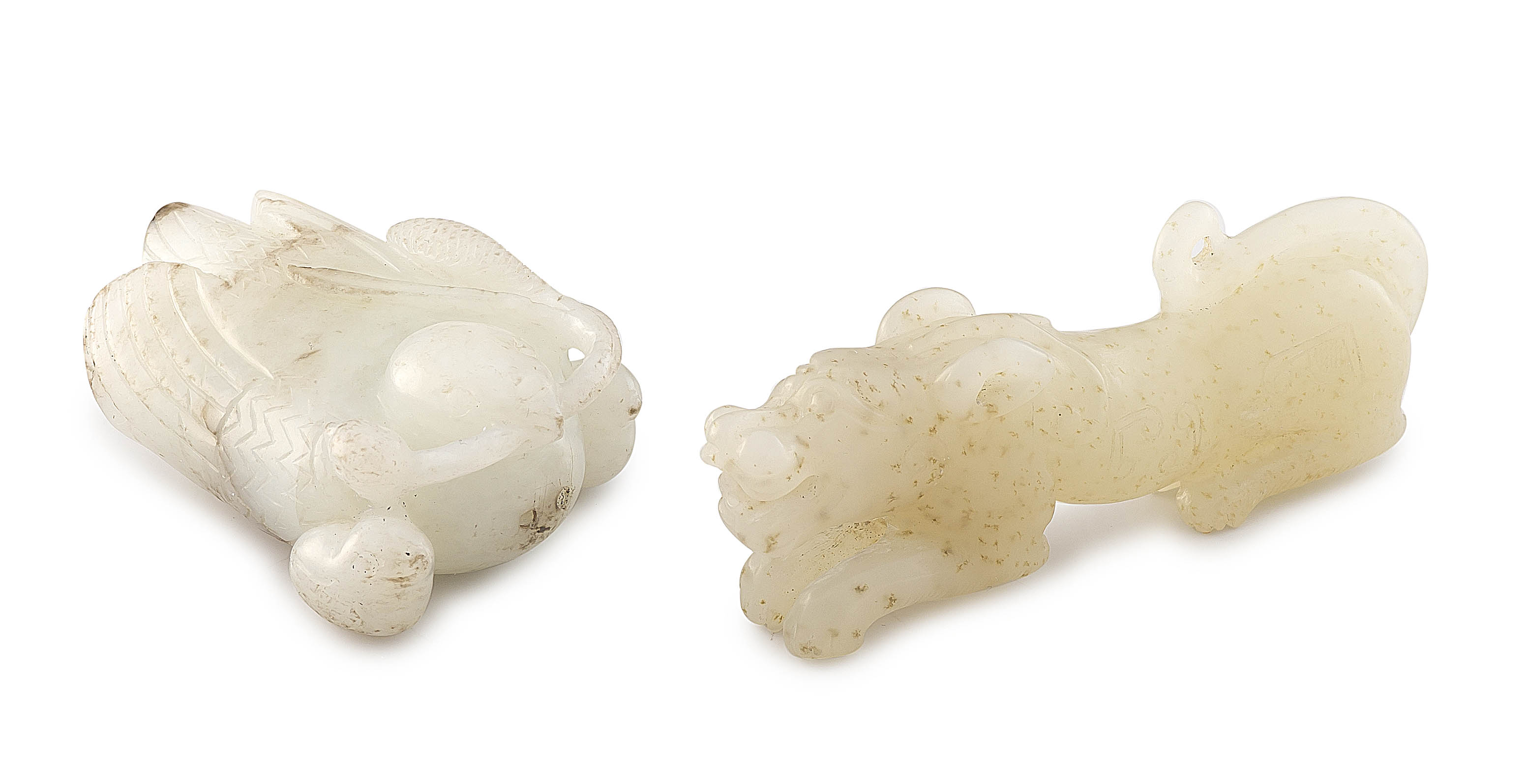 A Chinese white jade carving of a mandarin duck, Qing Dynasty, 19th century