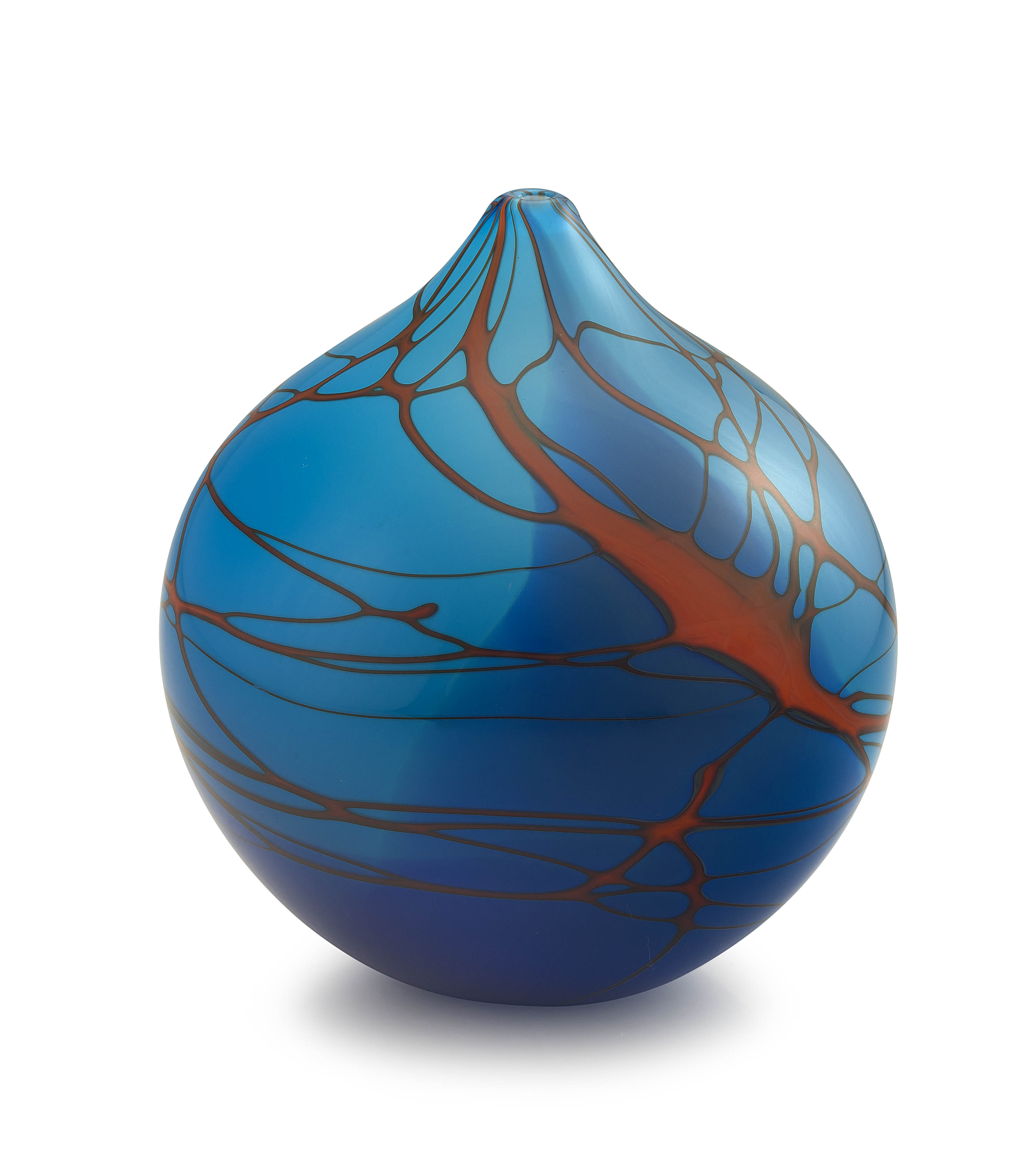 A Guido van Besouw blue and coral red glass gourd vase, 21st century