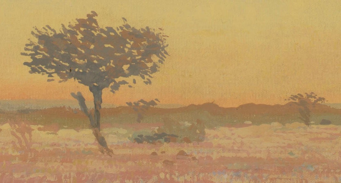 Adolph Jentsch; Sunset Landscape with Trees