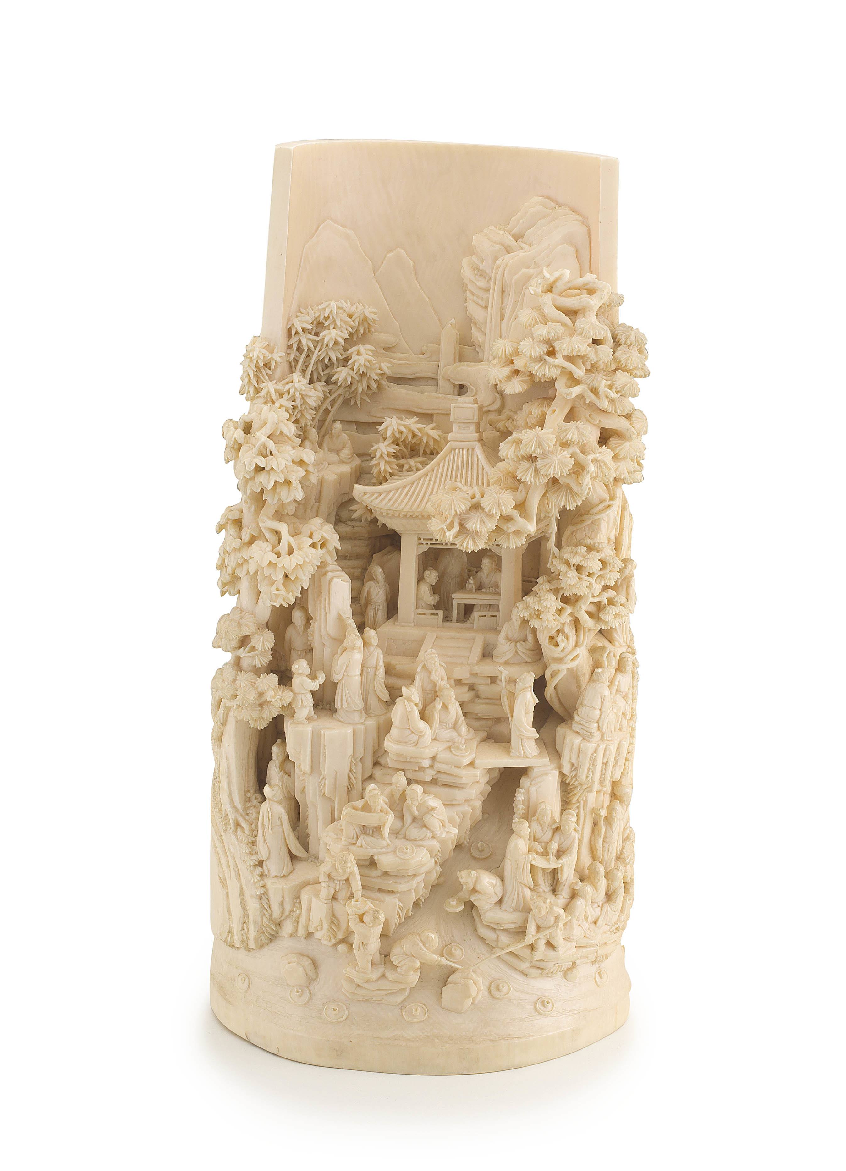 A Chinese carved ivory panel, Qing Dynasty, 19th century