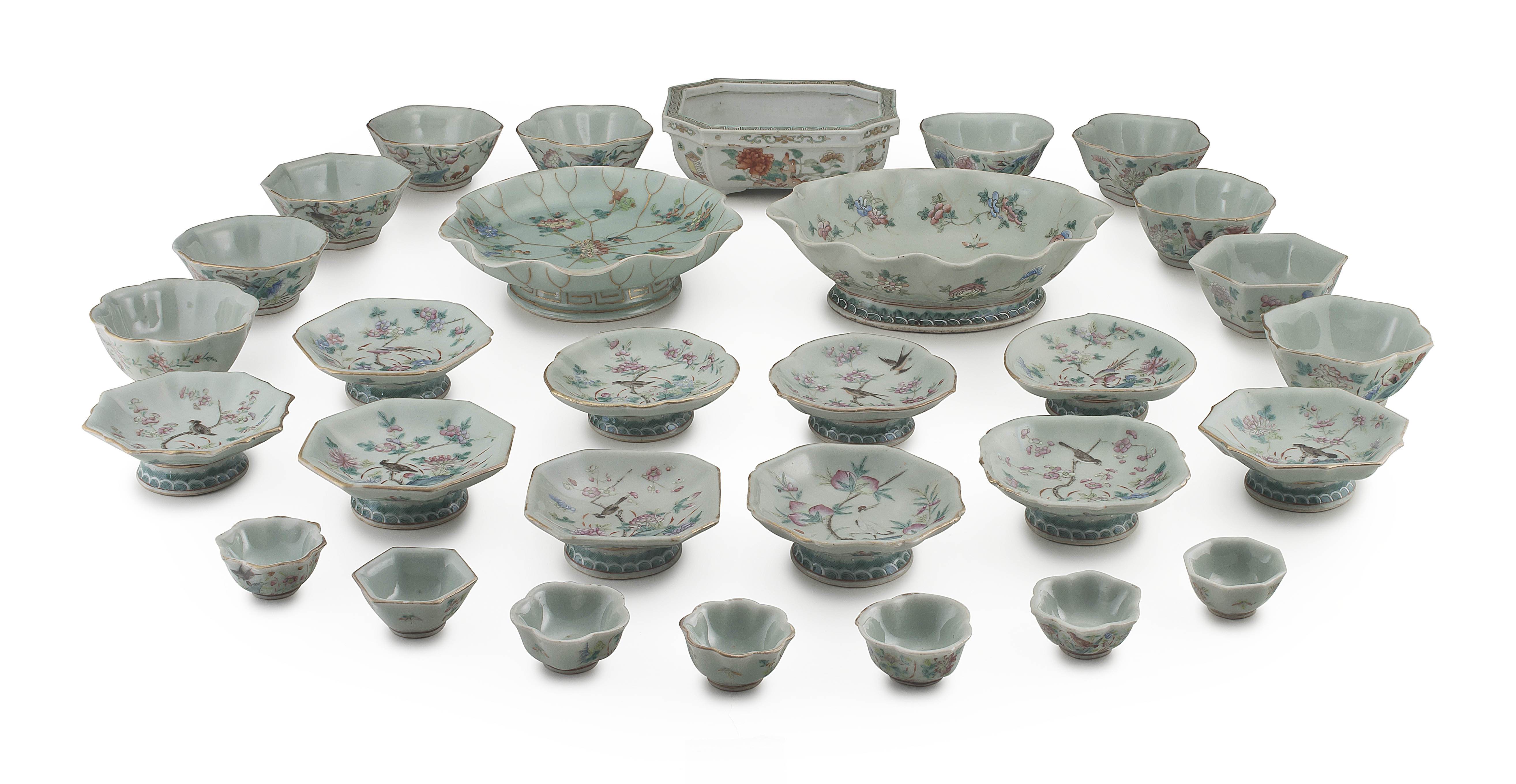 A collection of Chinese celadon-glazed and famille-rose wares, 20th century