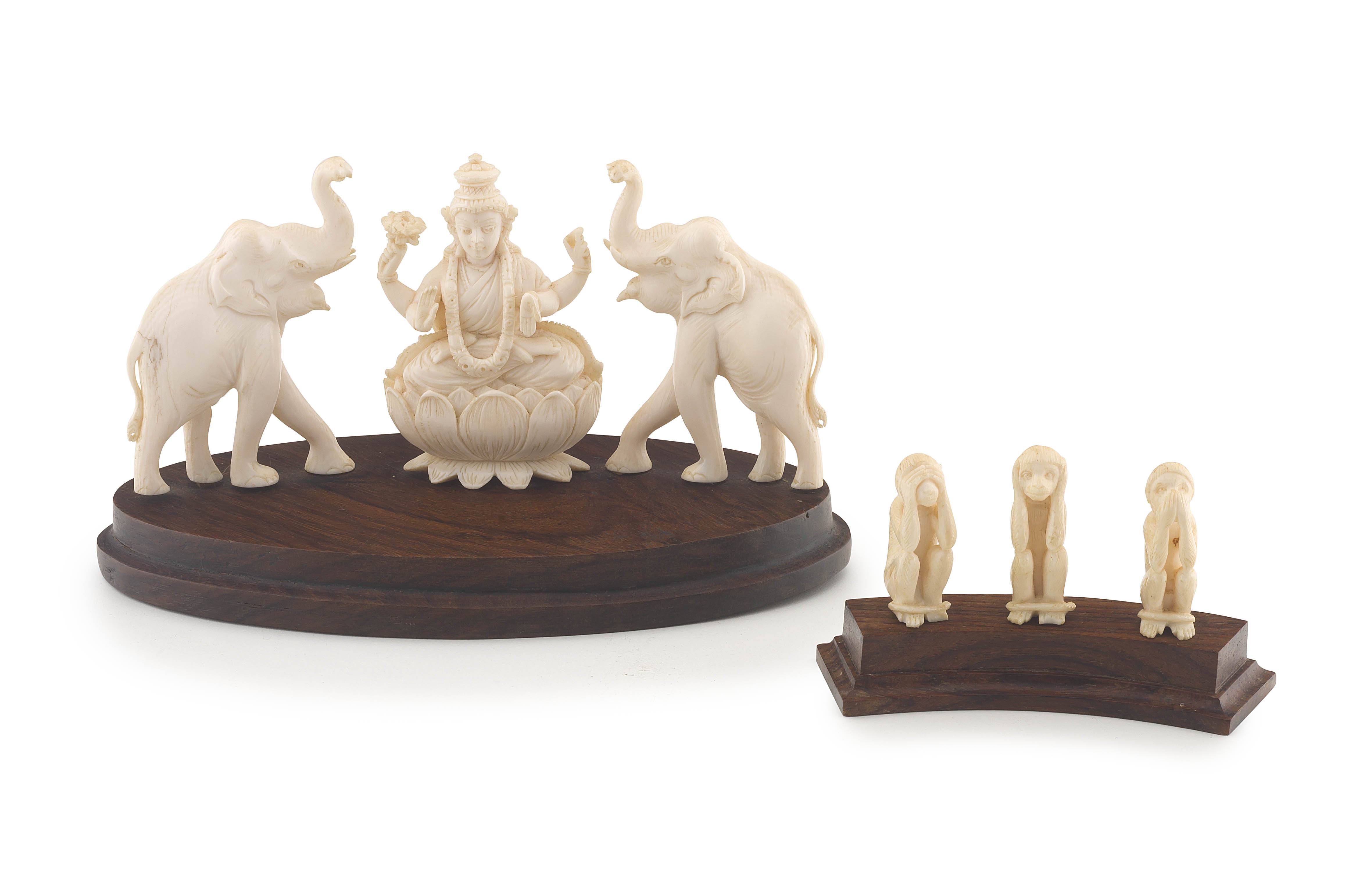 Three Indian ivory figures of 'The Wise Monkeys', 20th century