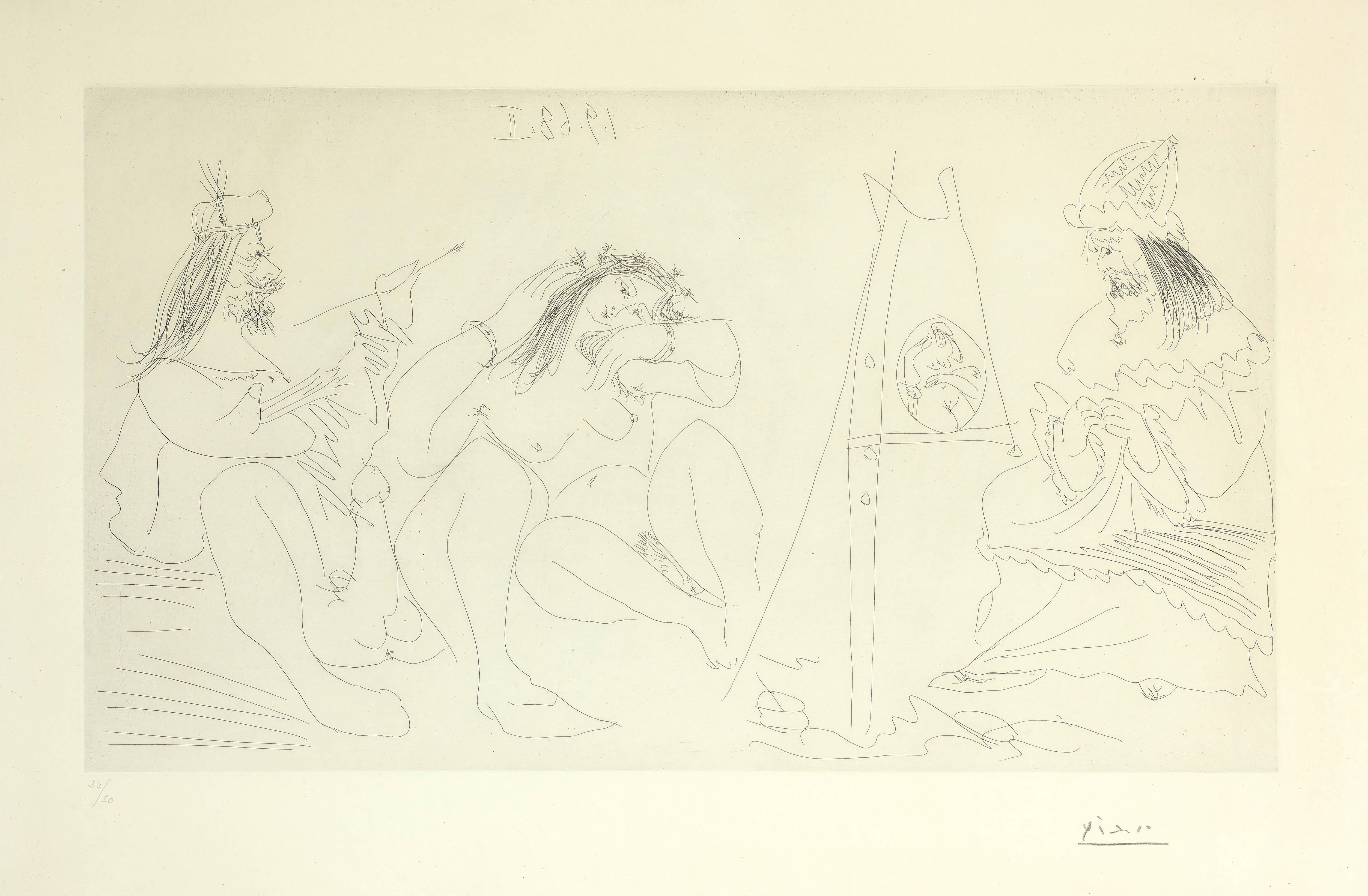 Pablo Picasso; Raphaël et la Fornarina. VII: Le Pape est là, assis (Bloch 1782)