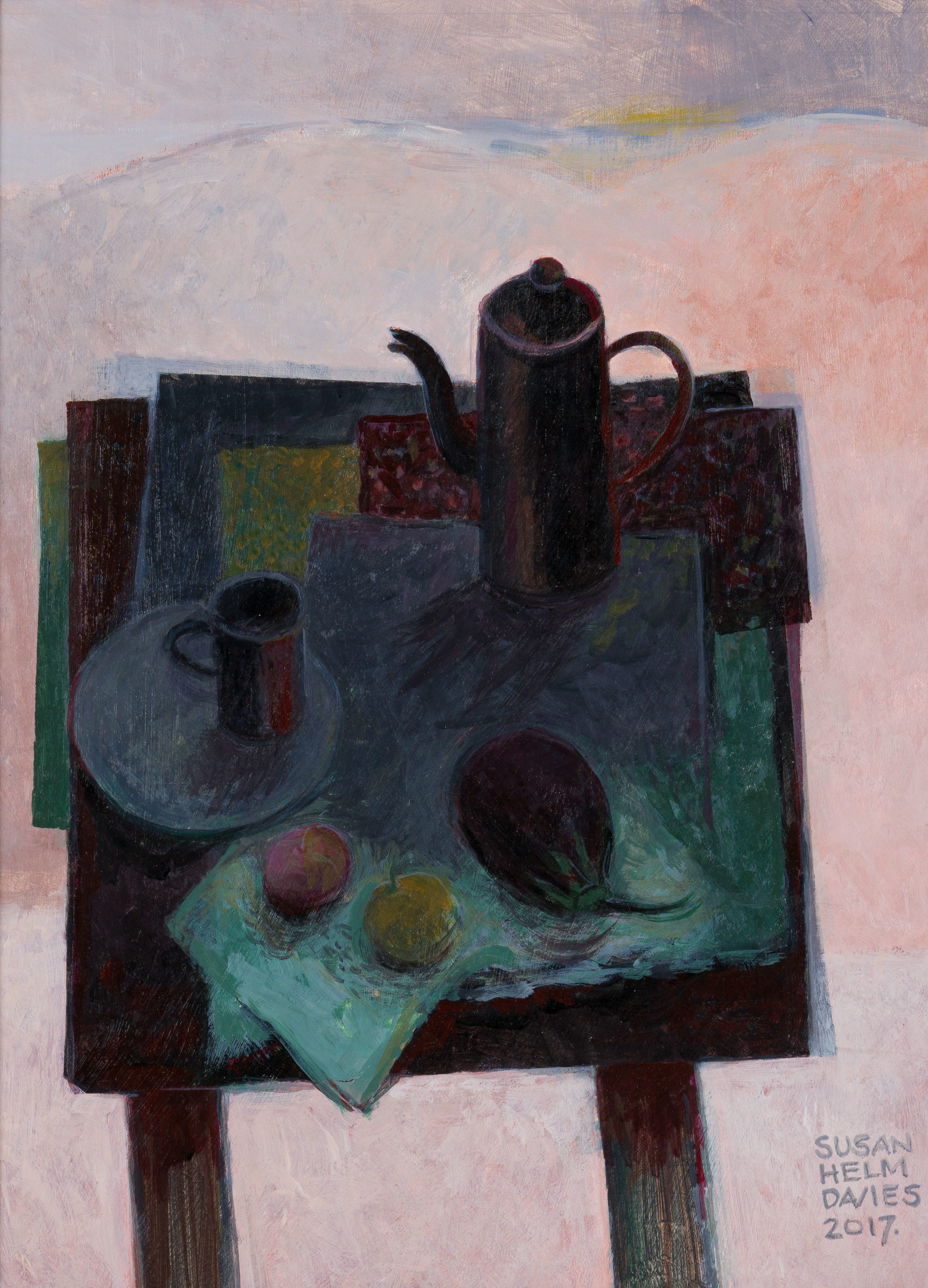 Susan Helm Davies; Dark Still Life with Coffee Pot