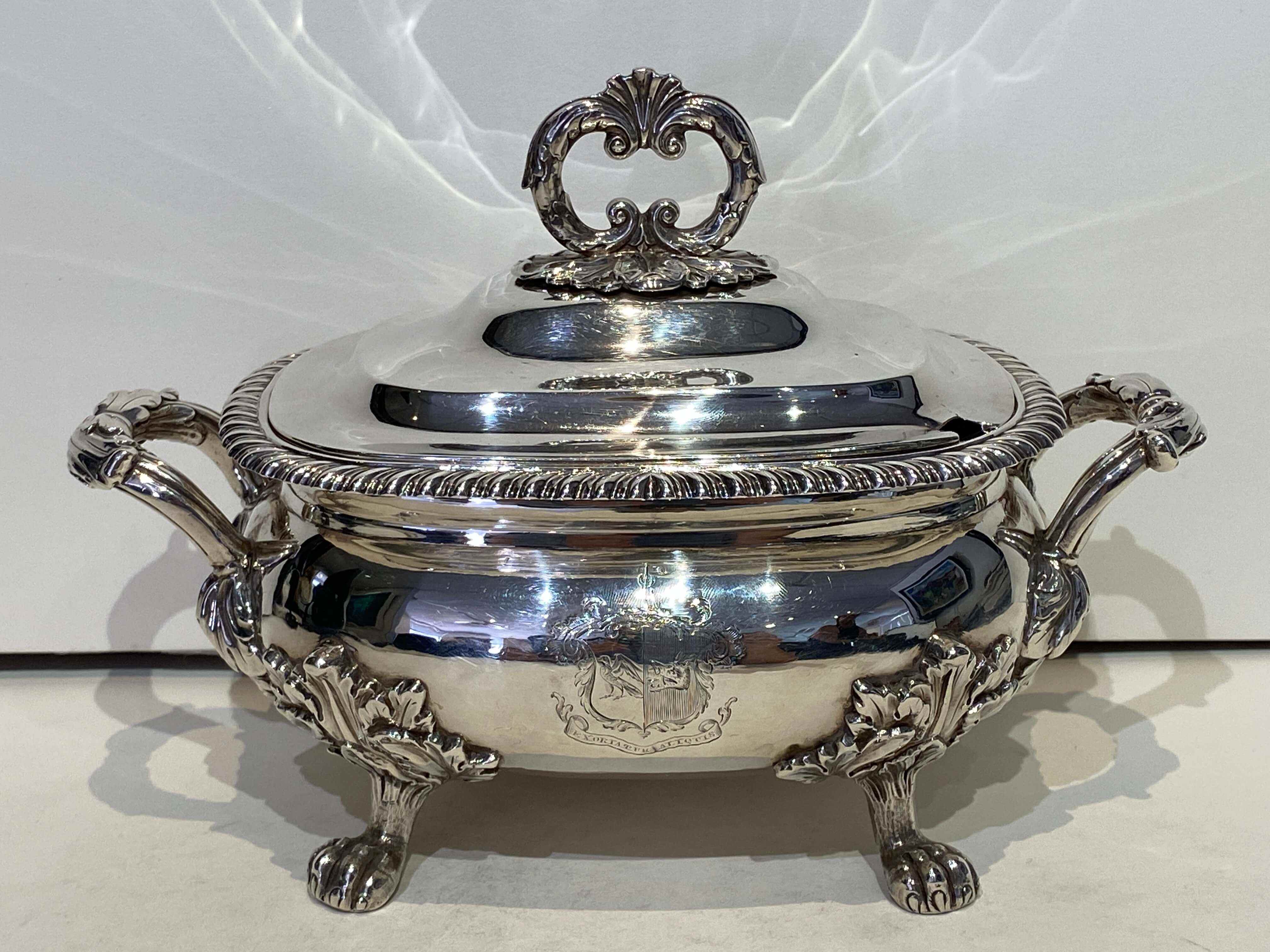A George IV silver two-handled tureen and cover, JE Terrey & Co, London, 1823