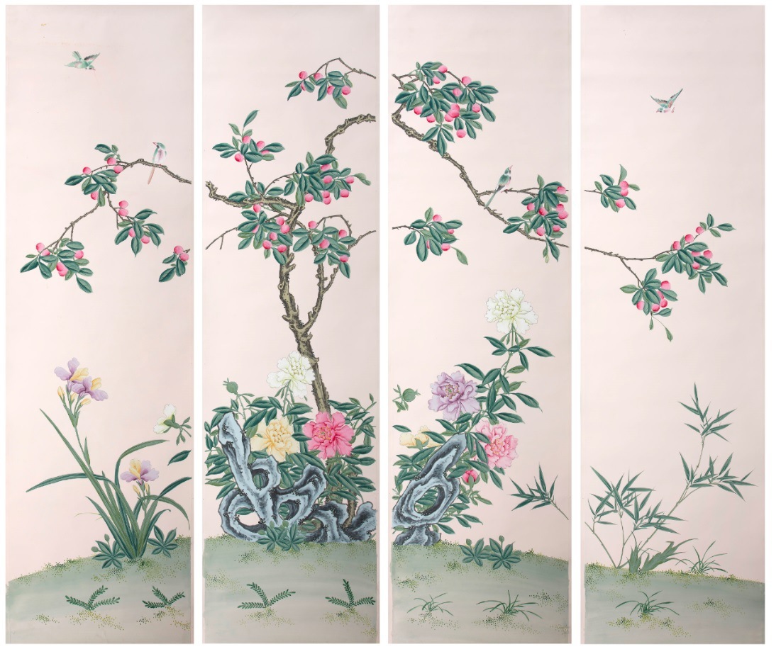 A set of four Chinese ink and colour paper scroll paintings, Republic period