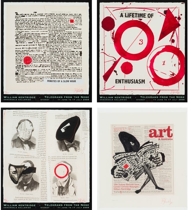 William Kentridge; Telegrams from the Nose, posters, four