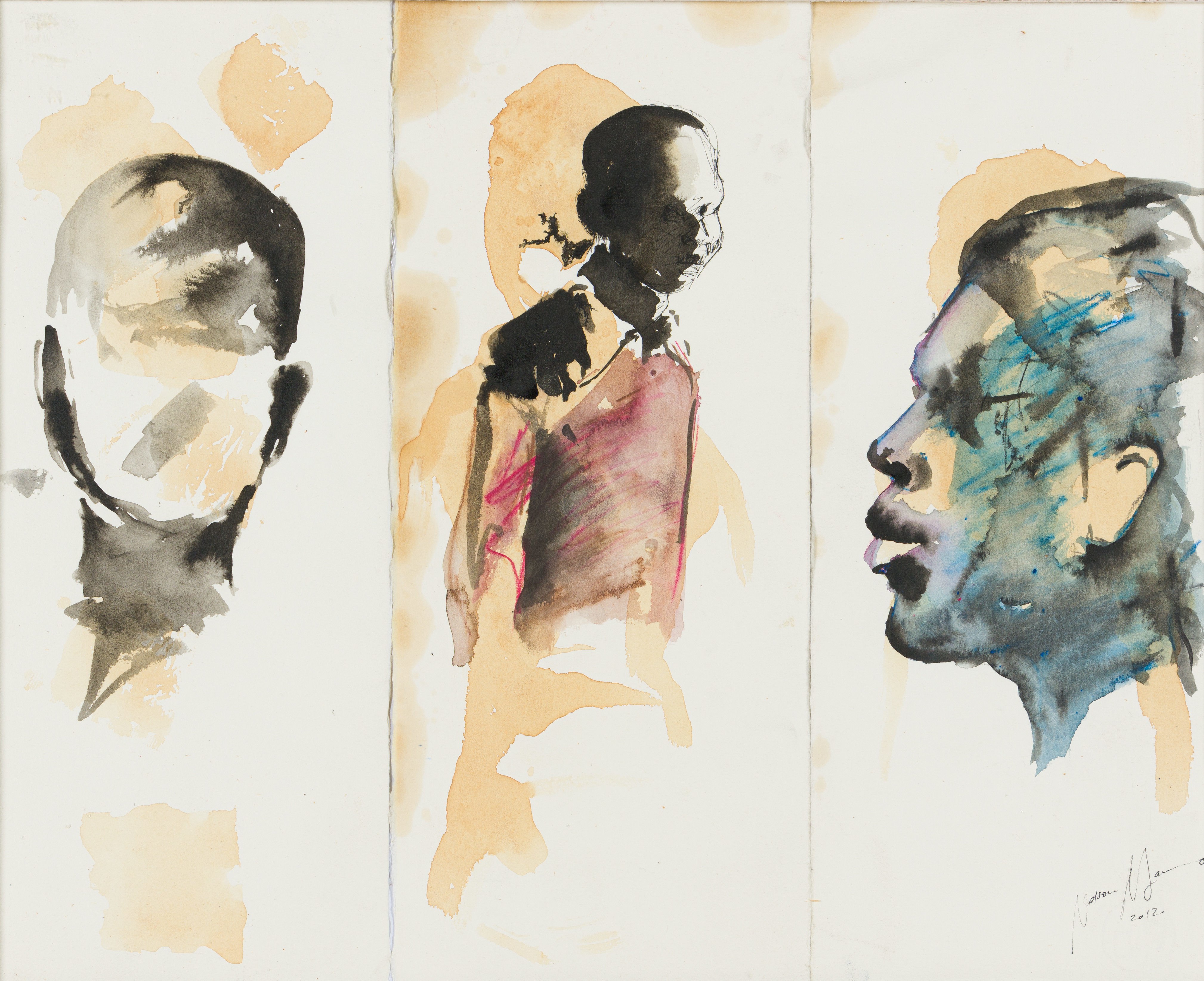 Nelson Makamo; Face and Figures, triptych