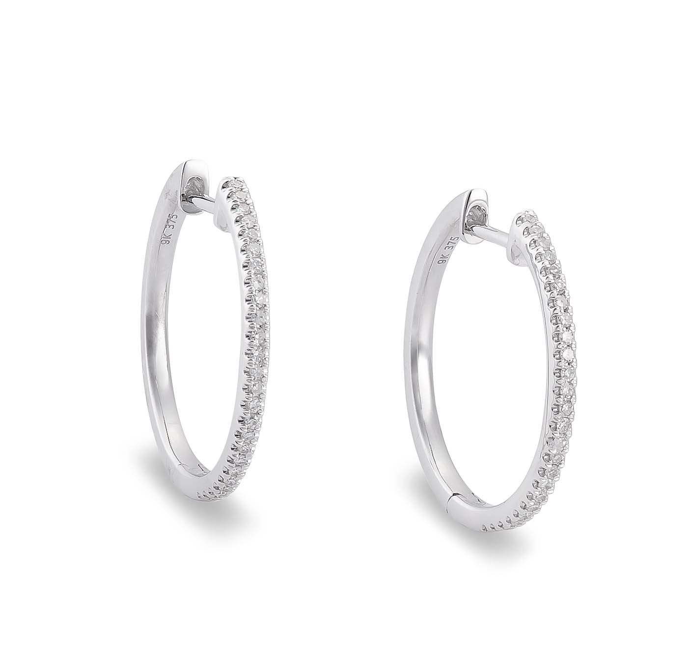 Pair of diamond and 9ct white gold half-hoop earrings