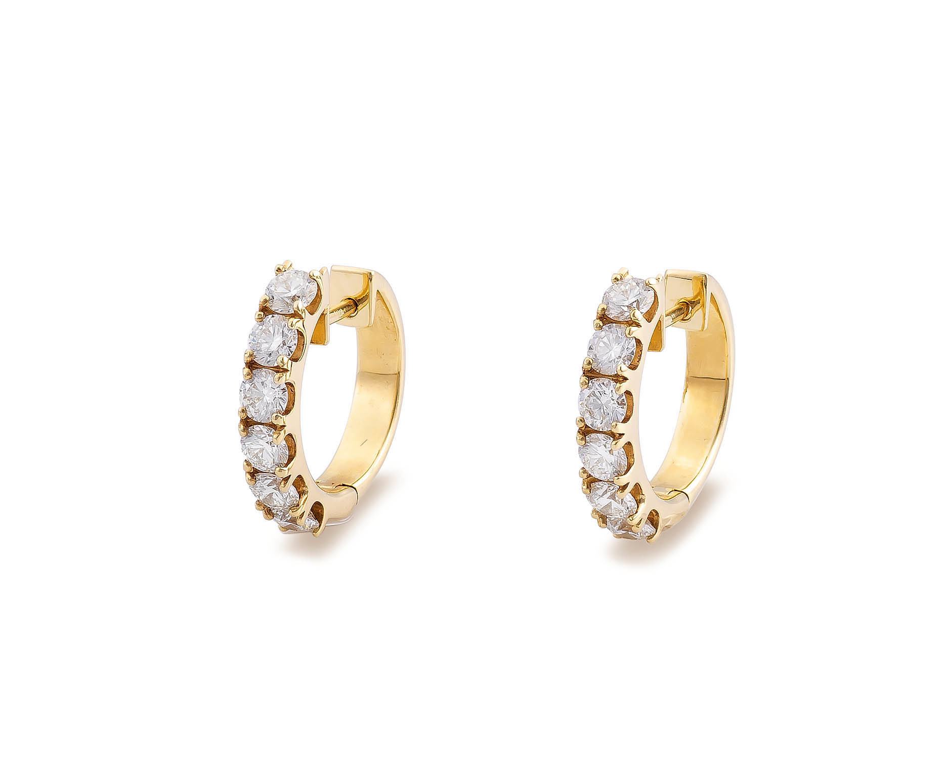 Pair of diamond and 18ct yellow gold half-hoop earrings