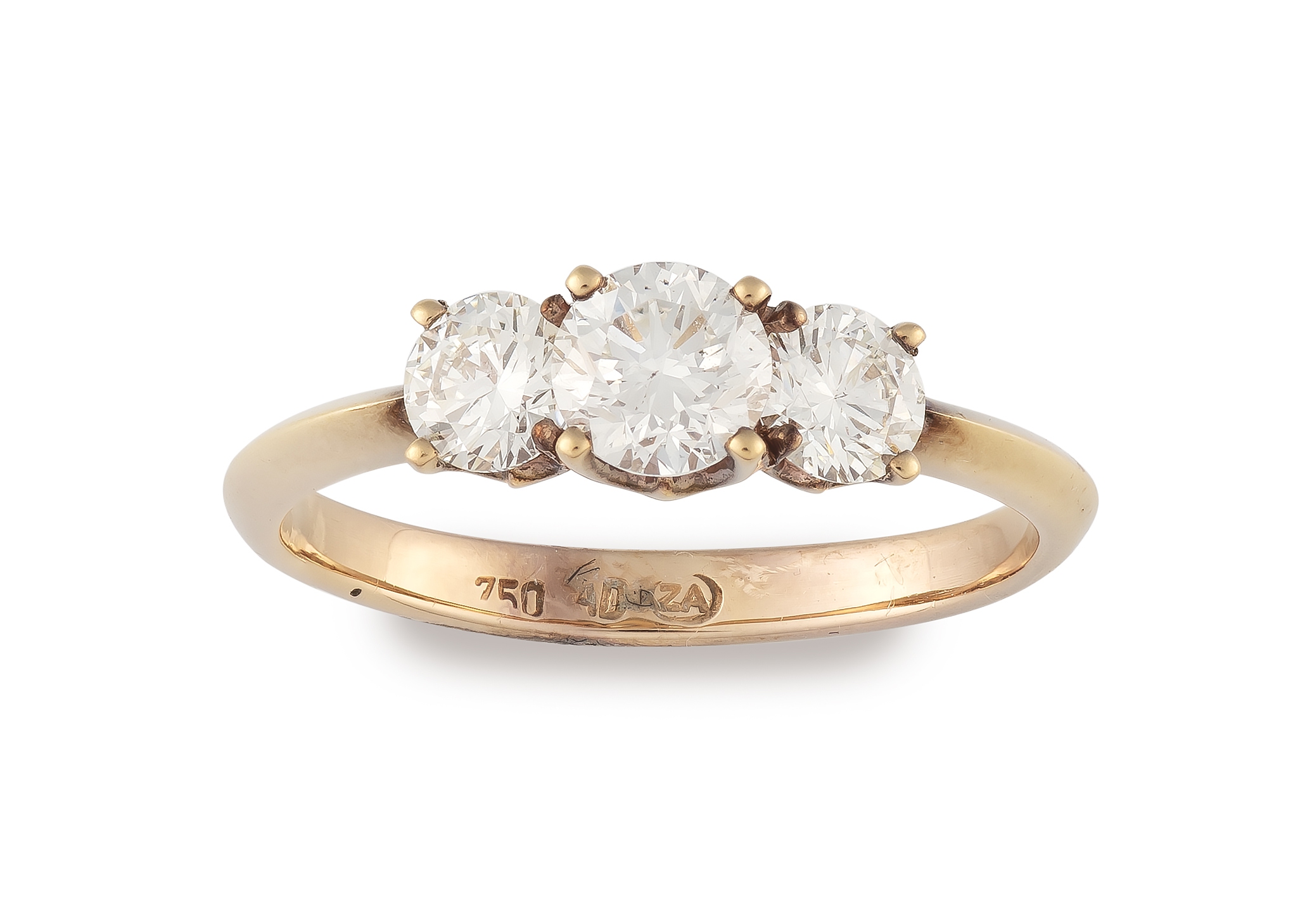 Three-stone diamond and 18ct rose gold ring