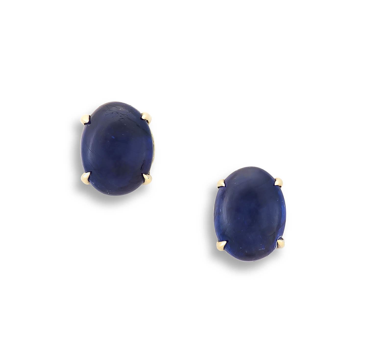 Pair of blue sapphire and gold earrings