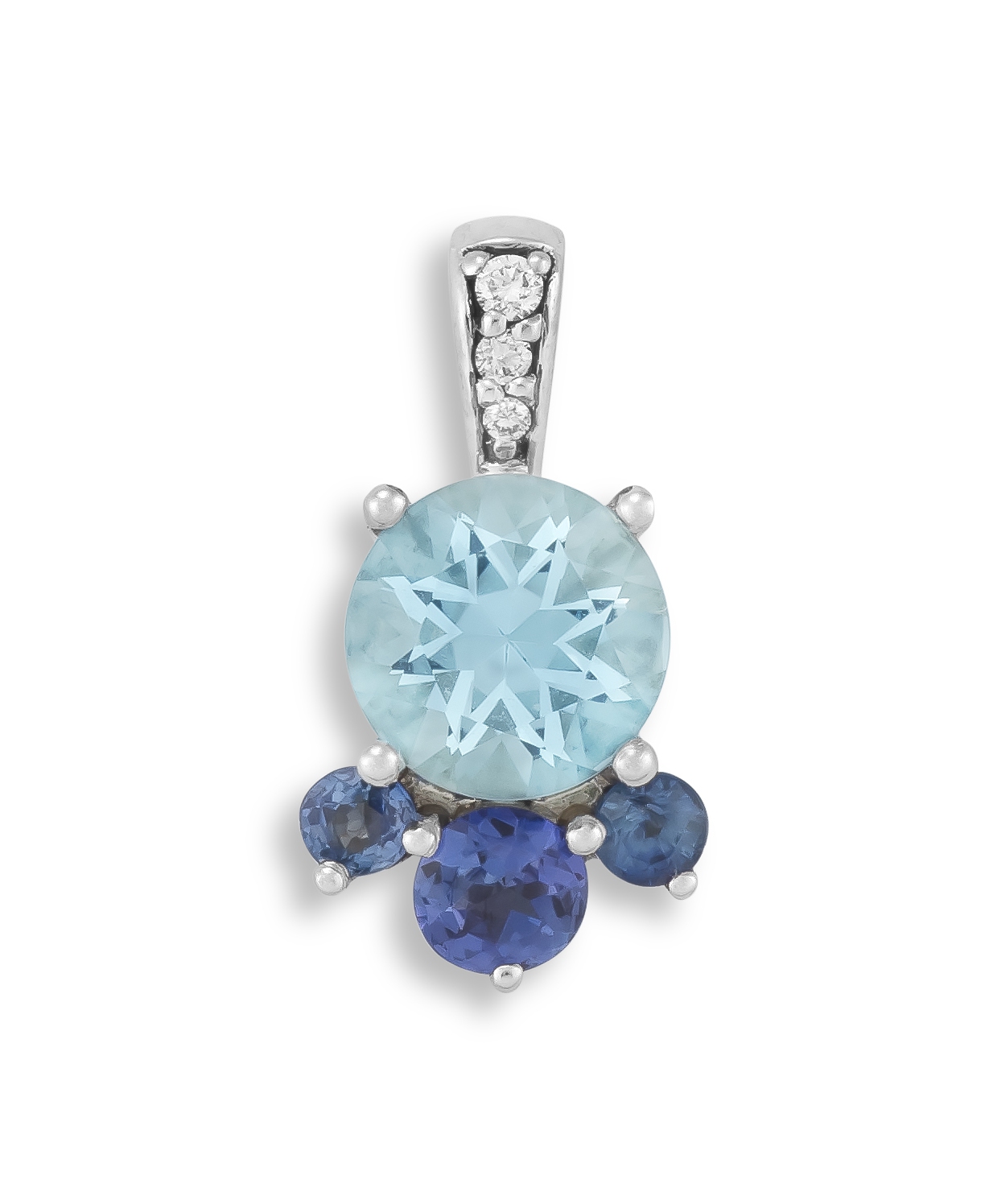 Aquamarine, sapphire, tanzanite and diamond pendant, designed by Taz Watson