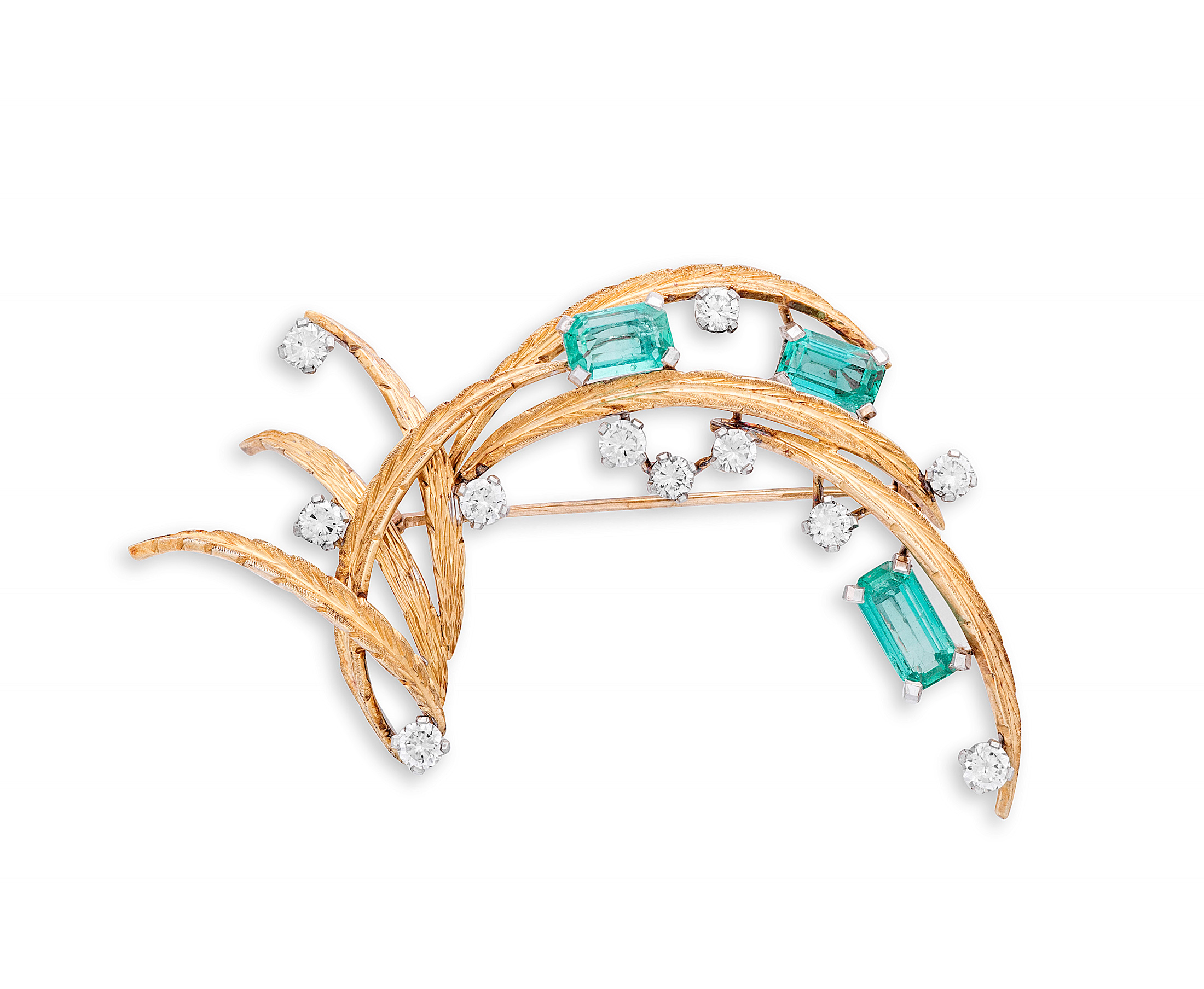 Emerald, diamond and gold brooch