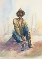 Durant Sihlali; A Seated Man Wearing a Basotho Hat