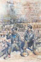 Durant Sihlali; Two Young Men Sitting and Eating
