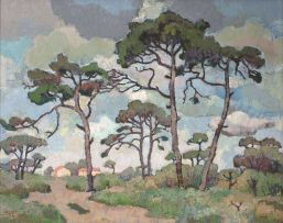 Gregoire Boonzaier; Firs on a Grey Day, Kenilworth - Dennebome, Kenilworth