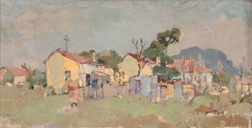 Gregoire Boonzaier; Cottages with Table Mountain in the Background, Landsdowne, Cape