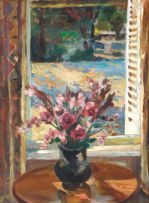 Maud Sumner; Flowers on a Table in front of a Window