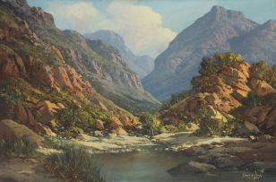 Gabriel de Jongh; A Mountainous River Landscape