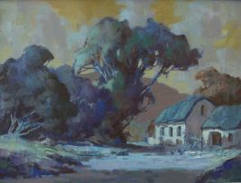 Johannes Oldert; A Cape Dutch House under Bluegum Trees (Hout Bay)