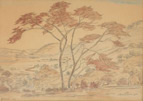 Jacob Hendrik Pierneef; A Mountainous Landscape with a Tree