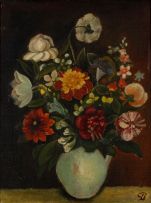 Pranas Domsaitis; Mixed Flowers in a White Jug