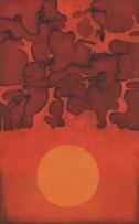 Douglas Portway; A Red Sky with Sun and Clouds
