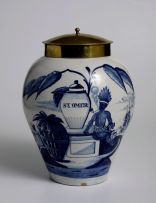 A Dutch Delft tobacco jar, de Drie Klokken, 19th century