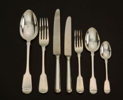 An assembled set of 'Fiddle pattern' flatware, various makers and dates, London, 1822 - 1837