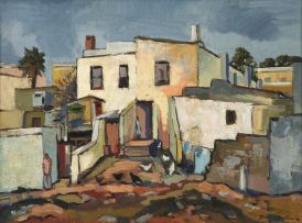 David Botha; Figures and Chickens outside Houses