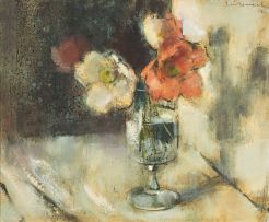Irmin Henkel; Poppies in a Glass Vase