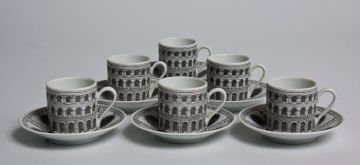 A set of six Fornasetti 'Architettura' coffee cups and saucers, circa 1960