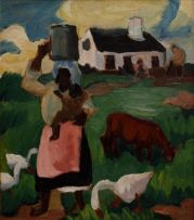 Maggie Laubser; Water Carrier and Her Child, recto, Landscape, verso