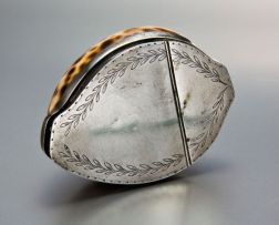 A William IV silver-mounted cowrie shell snuff box, possibly Peter Carter, London, 1832