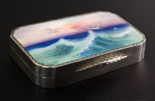 A Continental silver and guilloche enamel compact, with import marks for HC Freeman Ltd, London, 1928