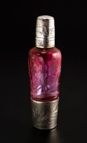 A French silver-mounted pink glass perfume bottle, late 19th century