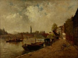Charles Brockman; Barges on the Thames at Brentford