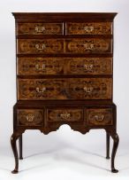 A walnut, rosewood and fruitwood inlaid chest on stand, 19th century and later