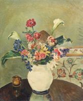 Reginald Turvey; Flowers in a Blue and White Vase