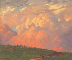 Willem Hermanus Coetzer; Sunset with Clouds and Cattle