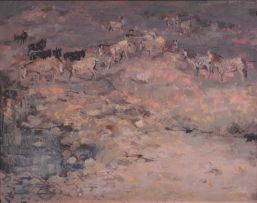 Zakkie Eloff; A Herd of Zebra and Wildebeest