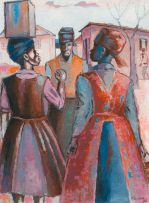 Gerard Sekoto; A Street Scene with Three Women Talking